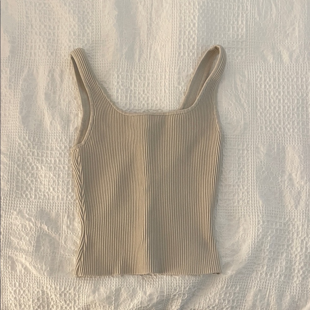 Aritzia Cream Ribbed Tank Top